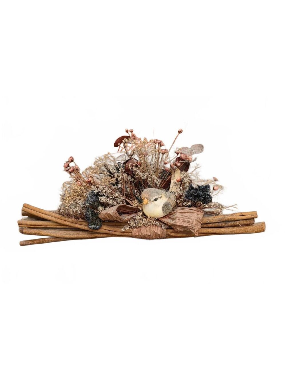 Vintage  Dried Flower & Songbird Cinnamon Stick Bundle Fall Decor